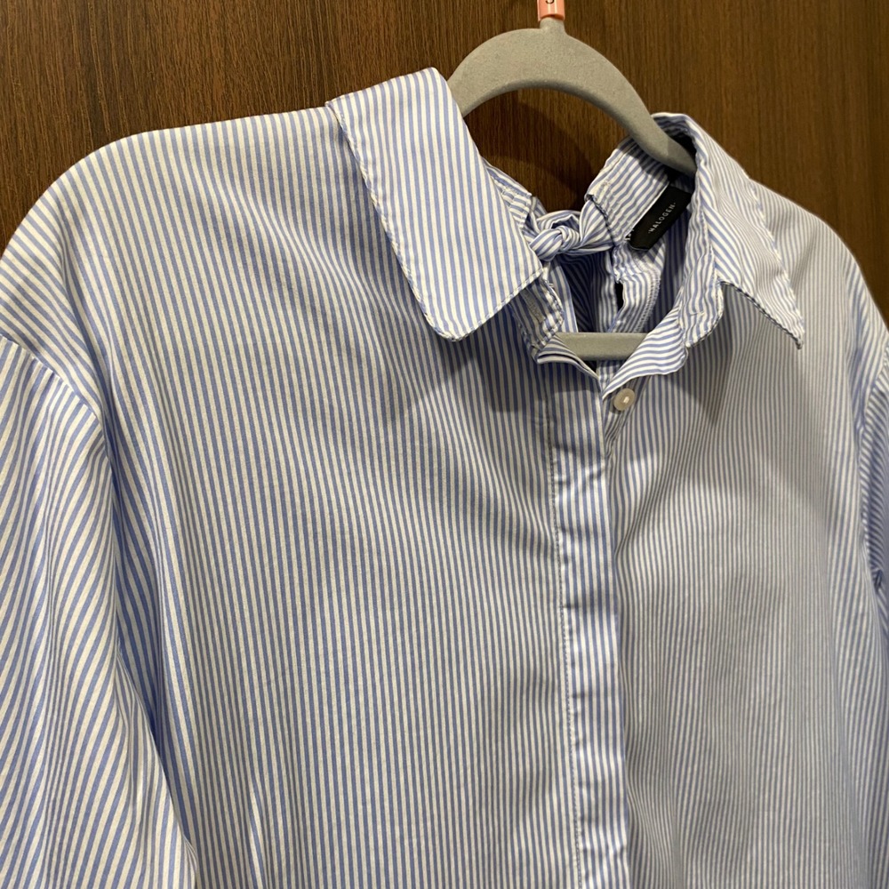 HALOGEN Striped Tie-Back Button-Up Shirt Sze Small Nordstrom Top Coastal Preppy - Picture 4 of 14